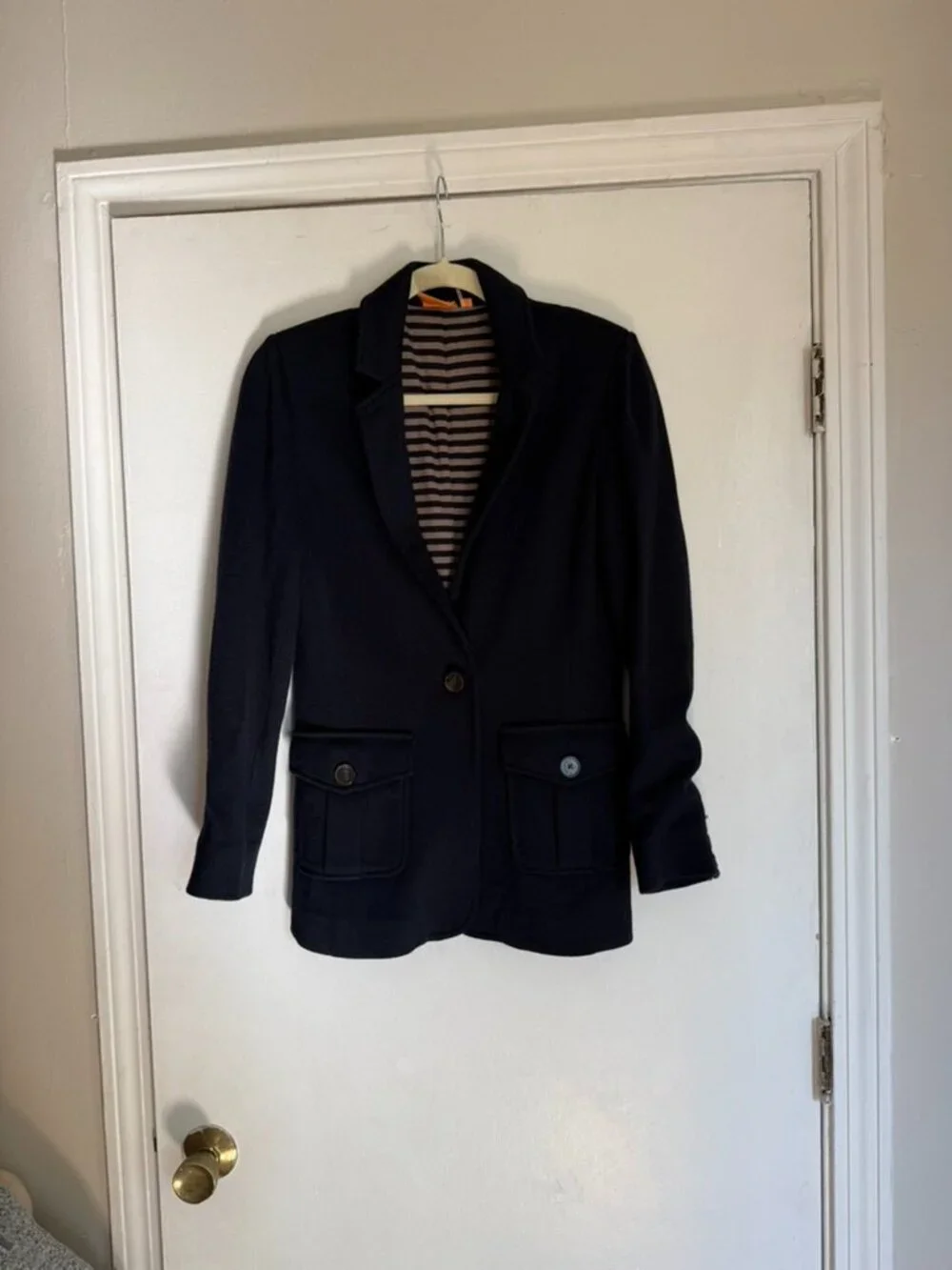 Tory Burch Beverly Knit Blazer Navy Wool Blend Riding Jacket Size S